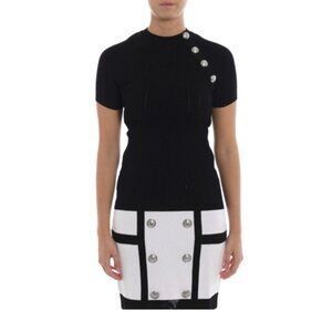Balmain Paris Womens Short Sleeve Open Work Viscose Yarn T Shirt Black Sz 38